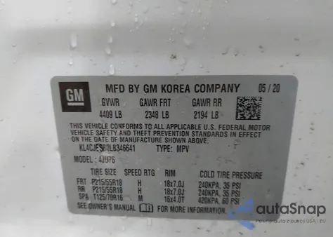 2020 Buick Encore Awd Preferred from USA, damaged, VIN KL4CJESB0LB346641